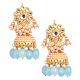 Floral Mirror Petal Earrings with Pearl & Blue Bead Drops Pair